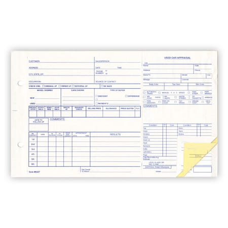Asp Used Vehicle Appraisal Forms, 9 1/8" X 5 1/2"-3 Part, 100 Per Pack Pk 8337
